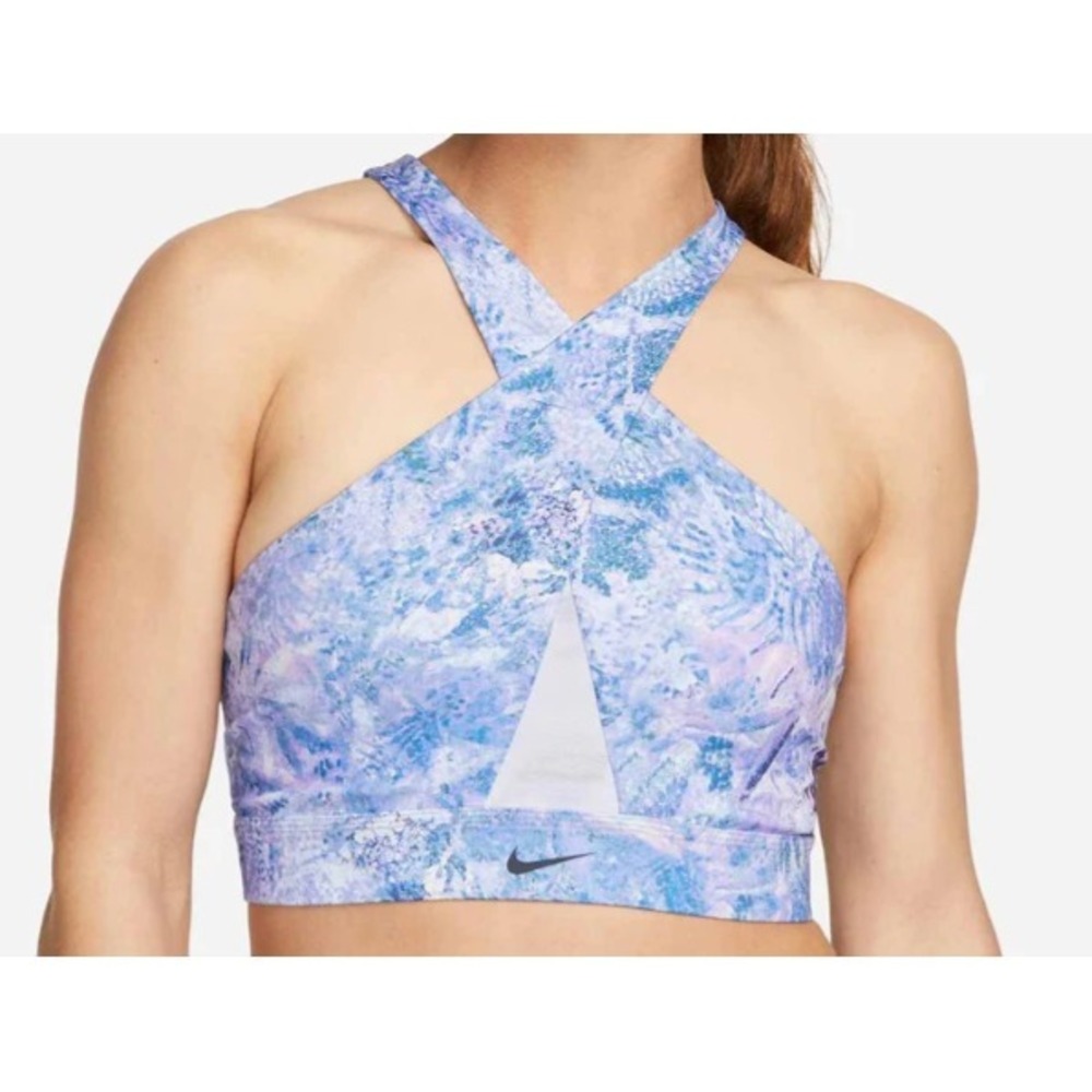Nike® (Women's XS) Swoosh™ Wrap Padded Sports Bra in Indigo Haze